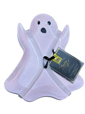 NWT Authentique Spooky Night Pink Ghost Melamine Appetizer Plates - Set of 4